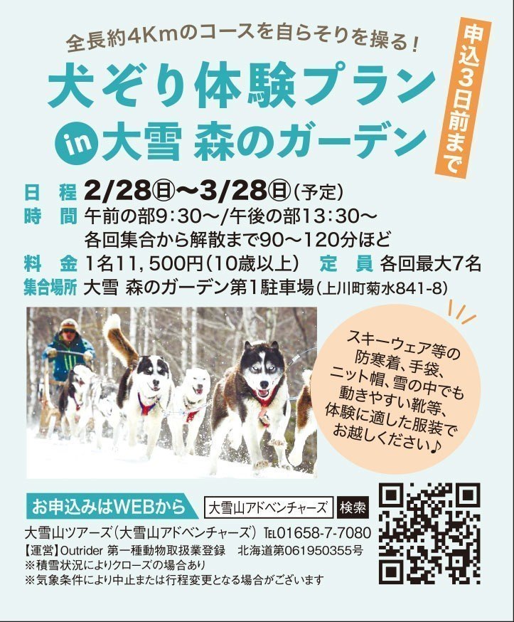 犬ぞり体験プラン In 大雪 森のガーデン 上川町 イベント ライナーウェブ