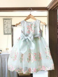 花柄刺繍オーガンジードレス　グリーン