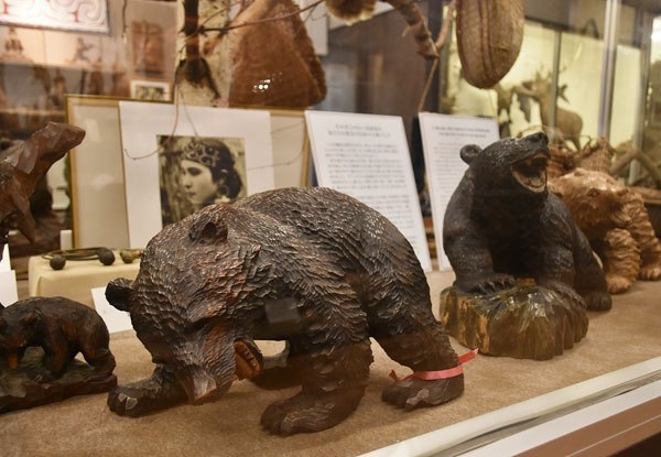観光ブーム支えた木彫り熊 大小頭を展示   川村カ子トアイヌ記念館